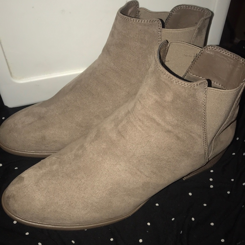 Taupe Gray Suede Ankle Boots.